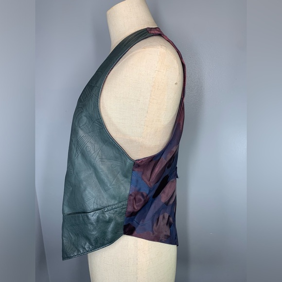 Leather Vest teal Reversible Country core Cottage core Vest - Picture 13 of 15